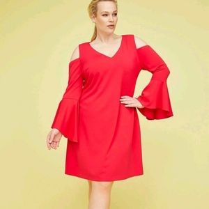 WOMEN LANE BRYANT PINK COLD SHOULDER DRESS